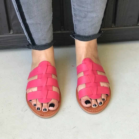 Pink Genuine Leather Slide Flat Sandals - Picture 2 of 7